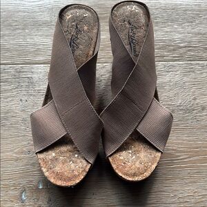 Lucky Brand Brown Cross-Strap Wedge Sandals